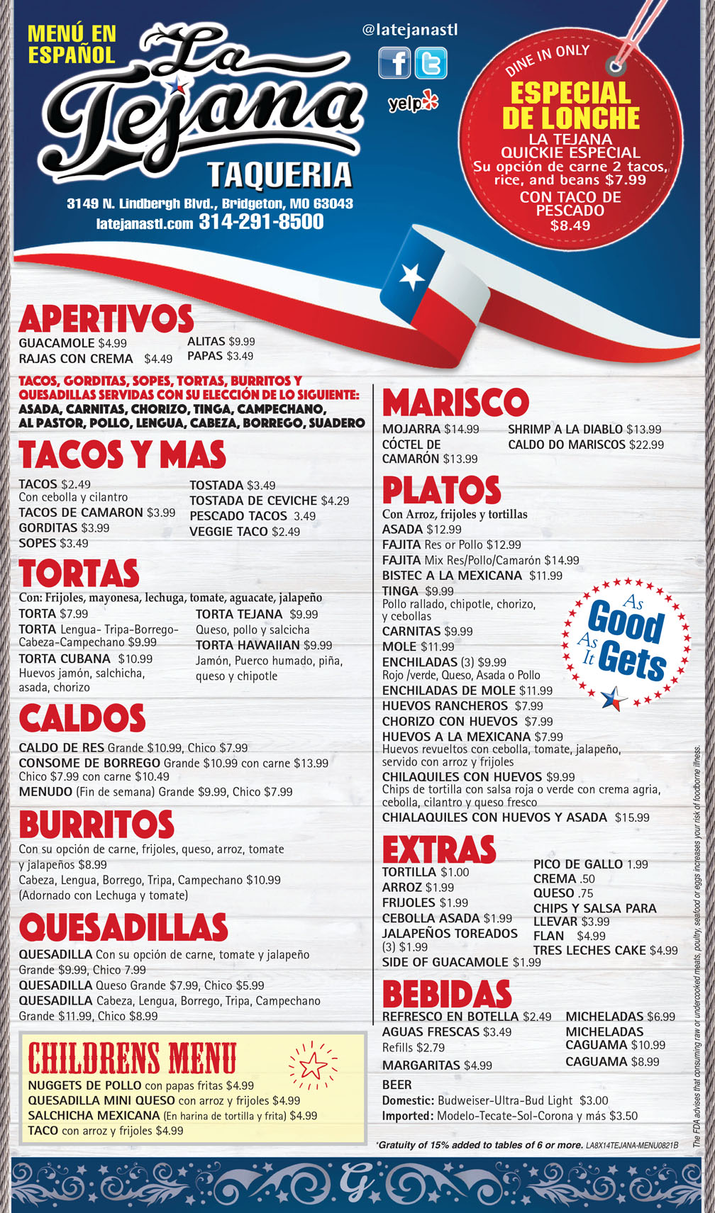 La Tejana St. Louis menu